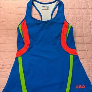 Y2k Sporty Mcbling Athletic Running FILA Sport Blue & Neon Racerback Tank Size S